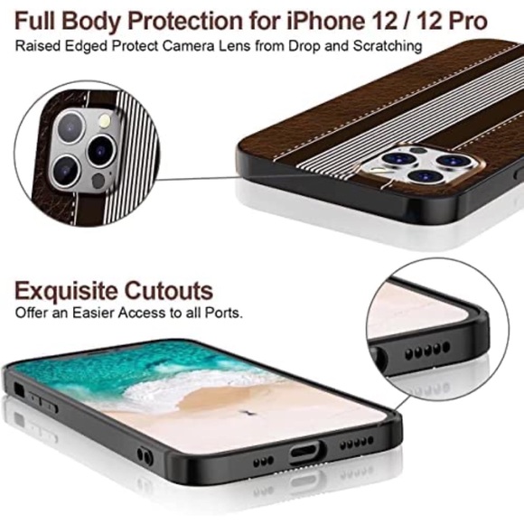 iPhone 12/12 Pro Soft Silicone Premium PU Leather Full Protective Striped Case - Picture 3 of 9